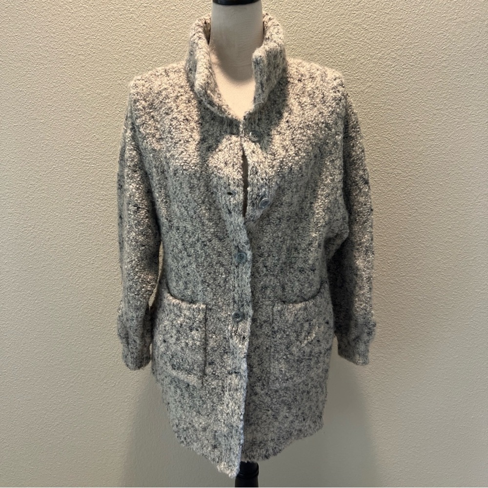 Vintage Ms Poodle Pure Virgin Wool ivory/gray/black sweater Grandmacore L